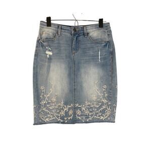 Vintage America Blue Floral Embroidered Pencil Denim Skirt Women’s 2 / 26
